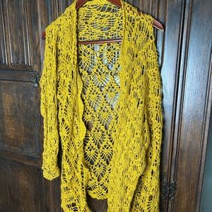 Crocheted yellow Open-Knit Women's Sweater